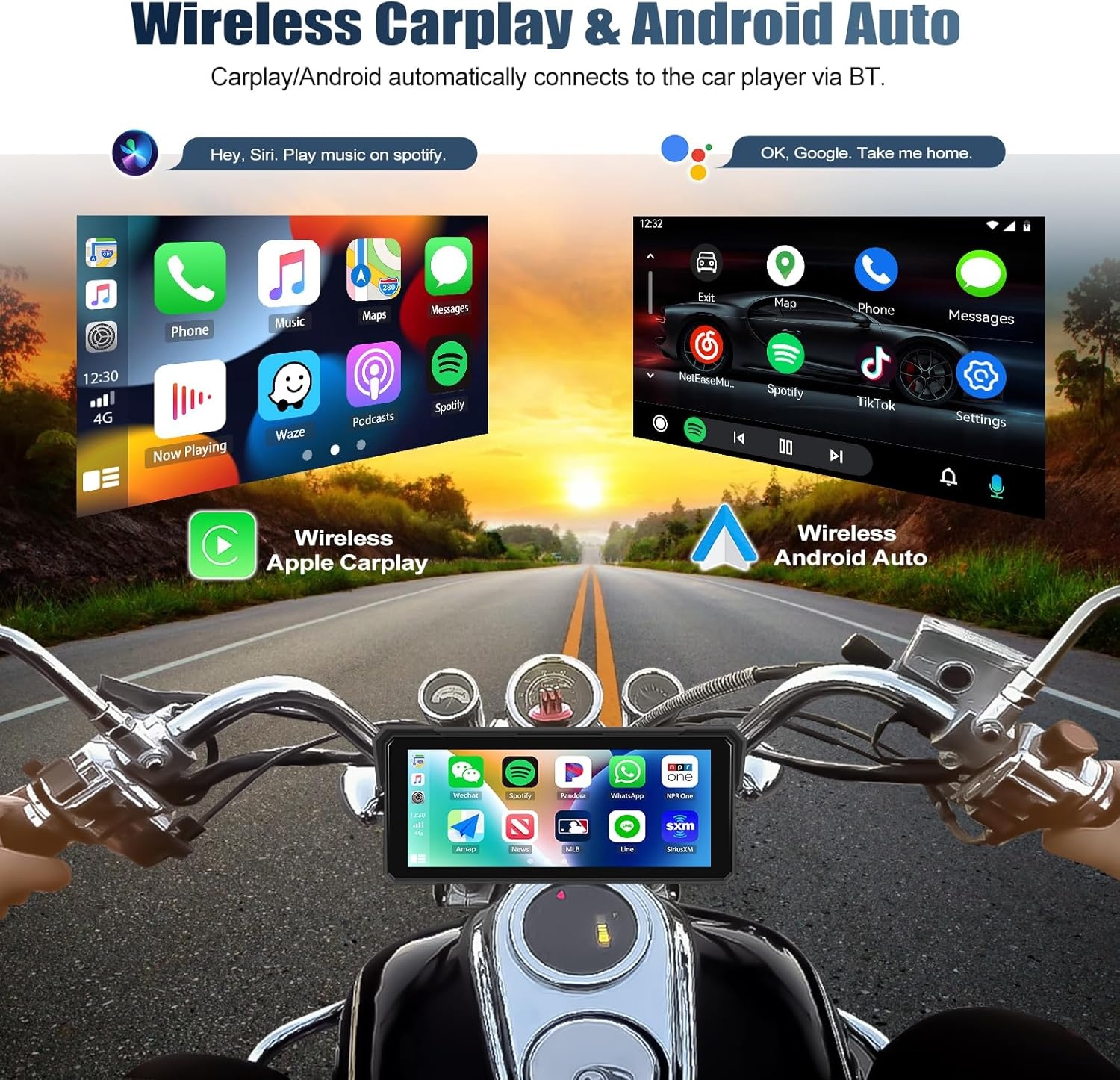 CAMECHO Motorfiets CarPlay met dubbele camera's, 8,1 inch draadloos CarPlay & Android Auto IPS68 scherm, motorfiets navigatie ondersteuning Bluetooth / mirror link / Bluetooth / EQ / printdetectie