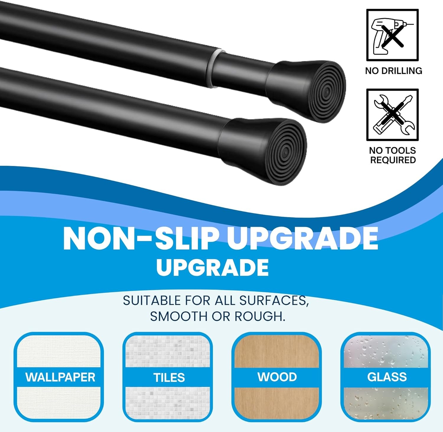 Venwemong 1Pc Uitschuifbare Douchegordijn Spanstang Geen Boren Telescopische Kast Bar Verstelbare Kamer Divider Gordijn Staaf voor Boekenplank Badkamer (110-200CM/43,3-78,7 inch, roestvrij staal)