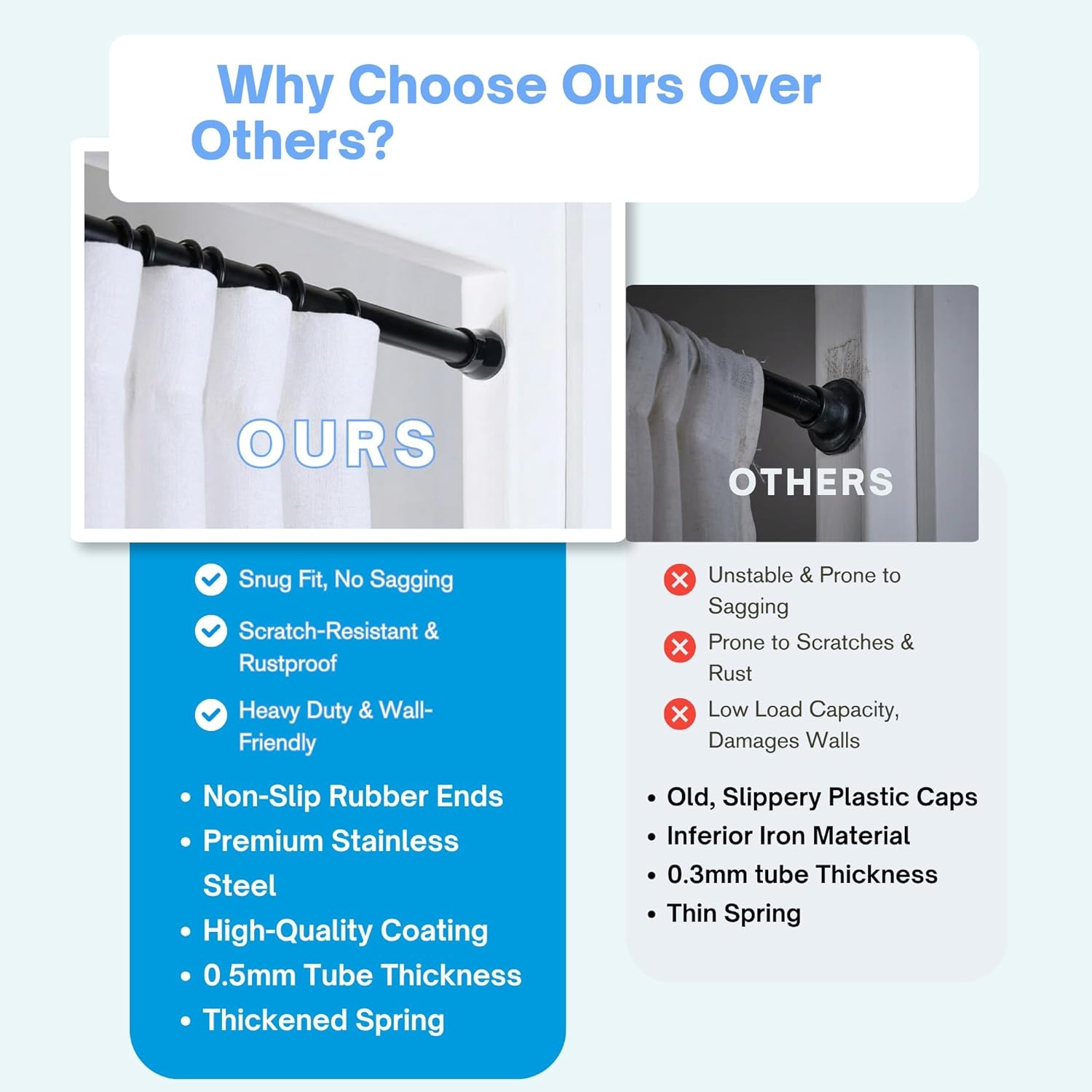 Venwemong 1Pc Uitschuifbare Douchegordijn Spanstang Geen Boren Telescopische Kast Bar Verstelbare Kamer Divider Gordijn Staaf voor Boekenplank Badkamer (110-200CM/43,3-78,7 inch, roestvrij staal)