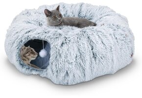 Kattentunnel Pluche met Hangende Bal - Grijs (40% Korting)