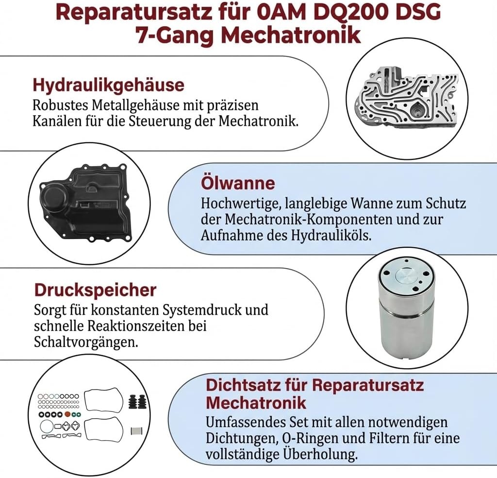 Reparatieset DSG Mechatronica 7-traps DQ200 voor VW, Audi, Seat, Skoda met foutcodes P17BF P189C