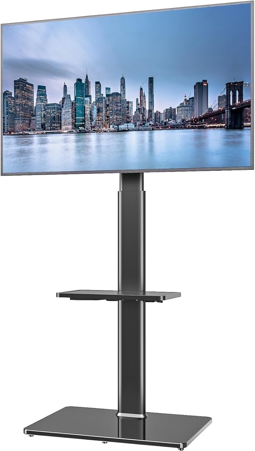 Universele Vloer TV Standaard met Zwenkfunctie voor 19-43 inch LCD LED TV, Zwart met 2 Legborden