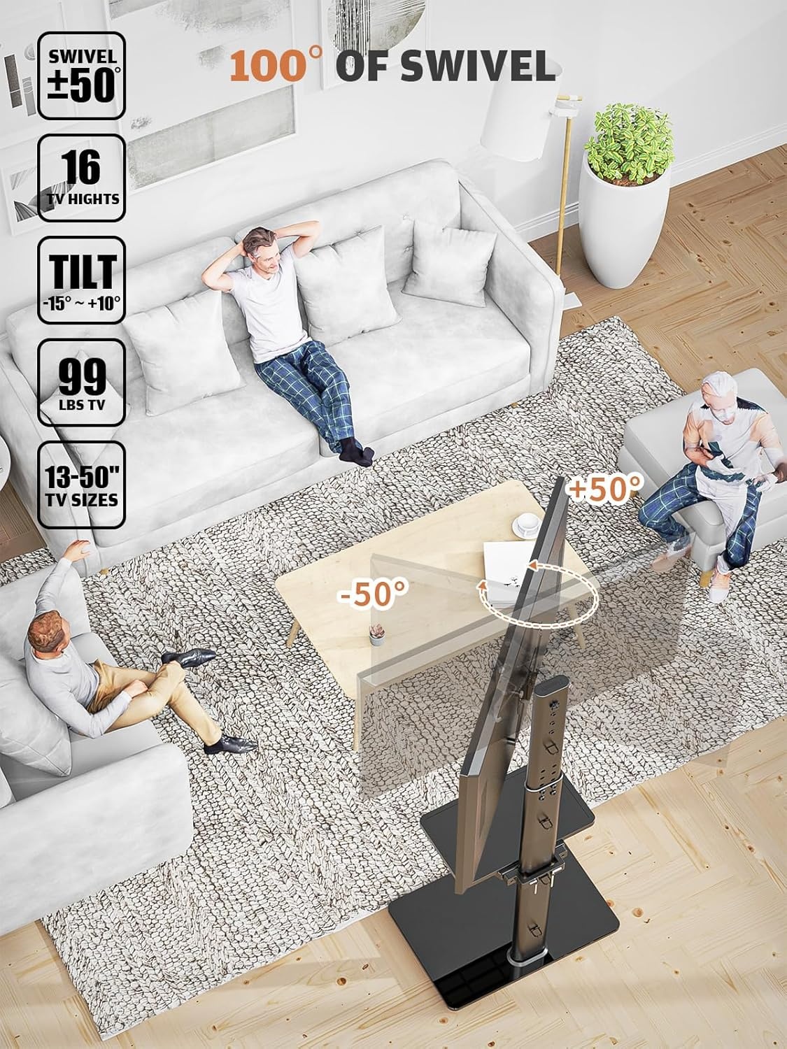 Universele Vloer TV Standaard met Zwenkfunctie voor 19-43 inch LCD LED TV, Zwart met 2 Legborden