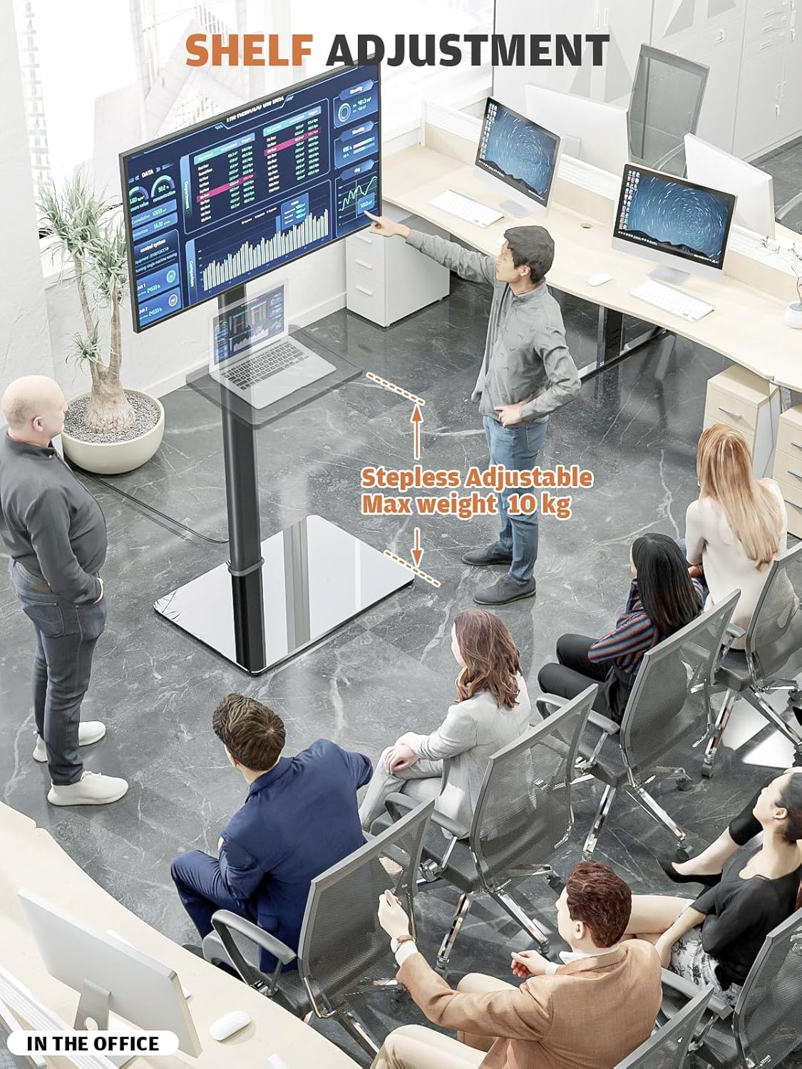 Universele Vloer TV Standaard met Zwenkfunctie voor 19-43 inch LCD LED TV, Zwart met 2 Legborden