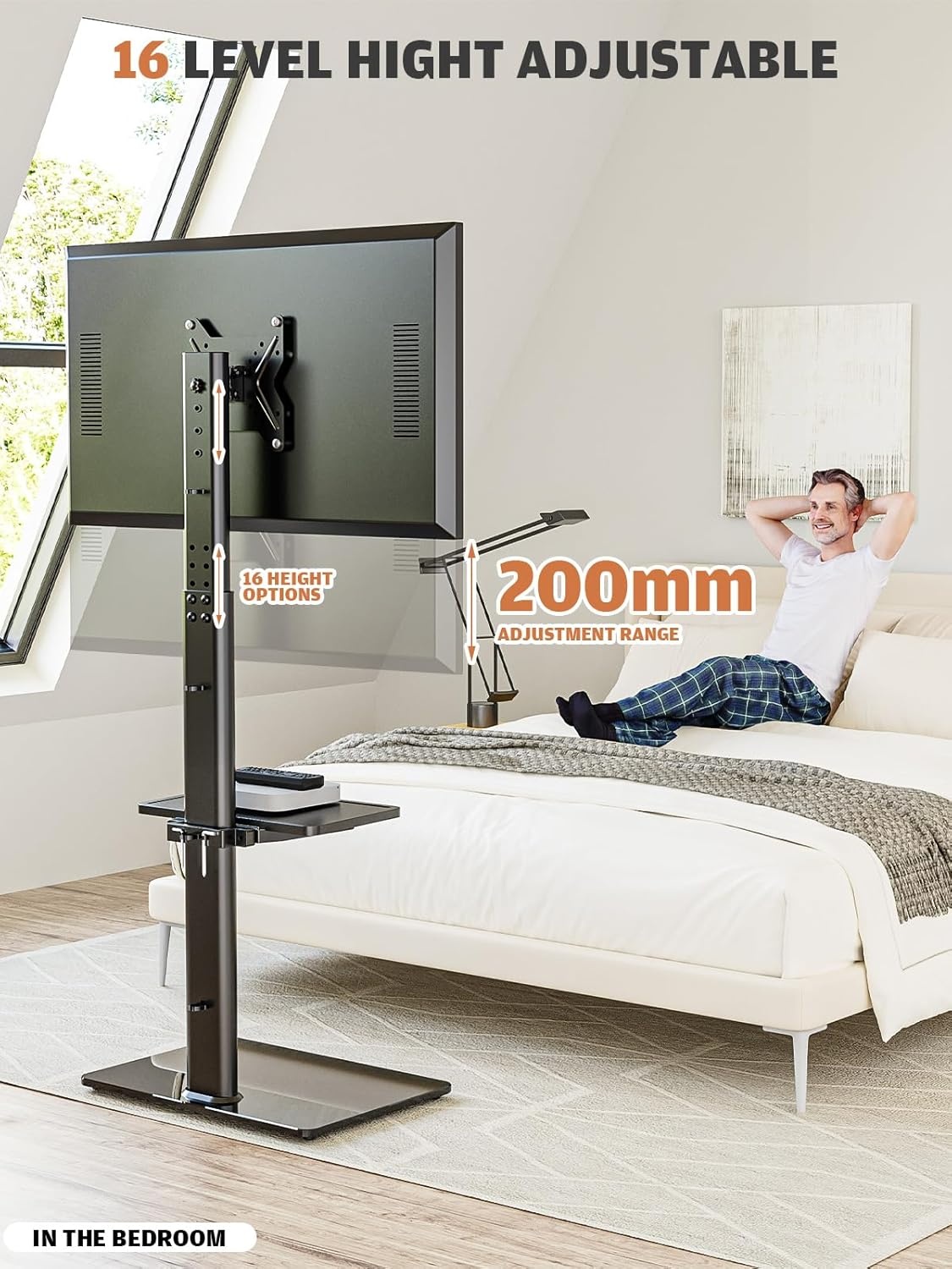 Universele Vloer TV Standaard met Zwenkfunctie voor 19-43 inch LCD LED TV, Zwart met 2 Legborden