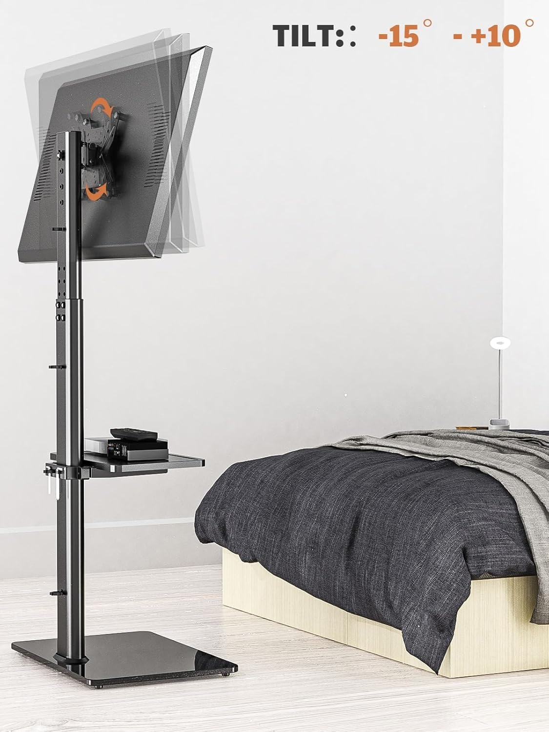 Universele Vloer TV Standaard met Zwenkfunctie voor 19-43 inch LCD LED TV, Zwart met 2 Legborden