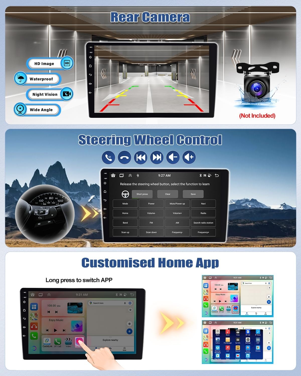 2G + 64G 8Core CAMECHO Android 13 Auto Radio voor FIAT Ducato3/Peugeot Boxer/Citroen Jumper met Navi Carplay Android Auto 9-inch Scherm Dubbele Din Auto Radio met Bluetooth RDS 32EQ DSP Spiegel link