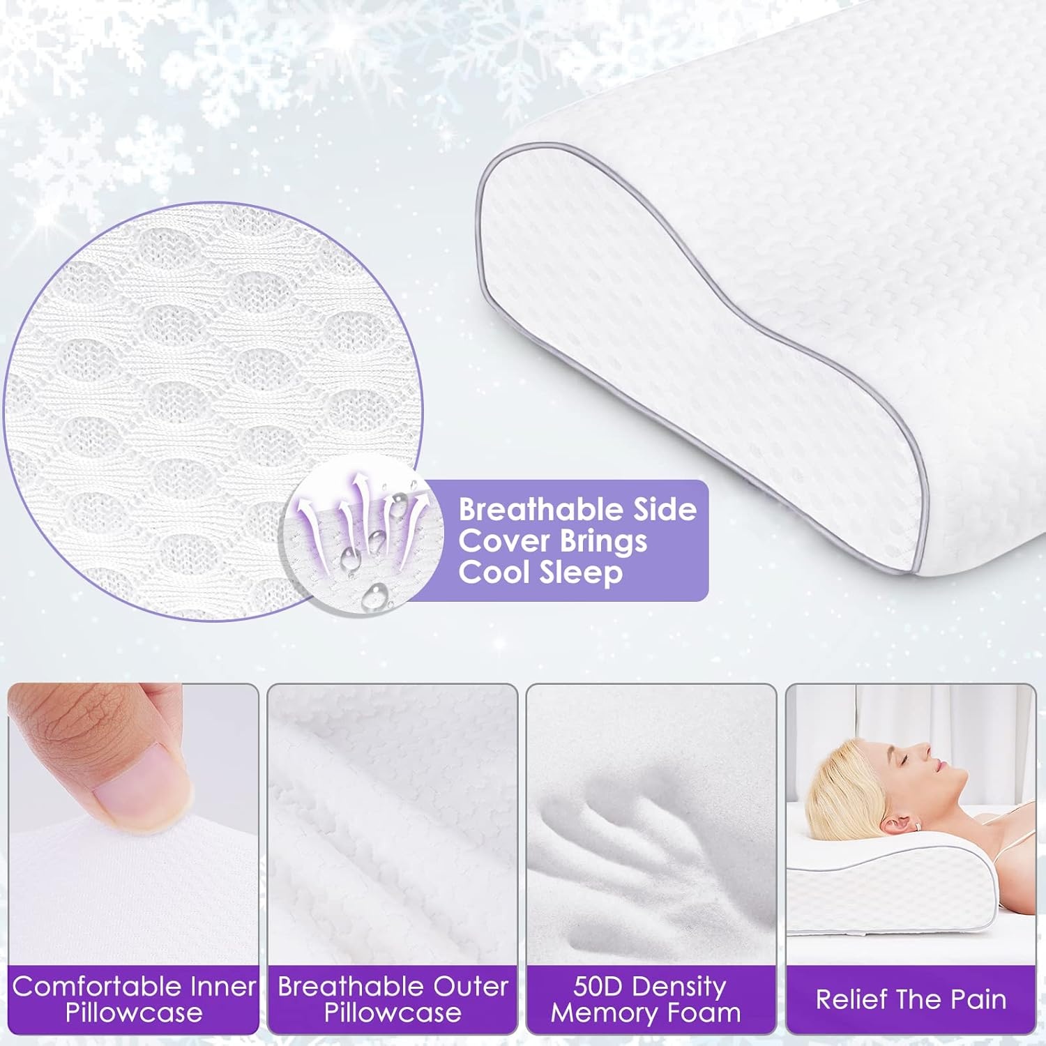 Orthopedisch Traagschuim Neksteunkussen Hoge Dichtheid Ergonomisch voor Zij-, Rug- & Buikslapers met Wasbaar Lucht-Katoenen Kussensloop