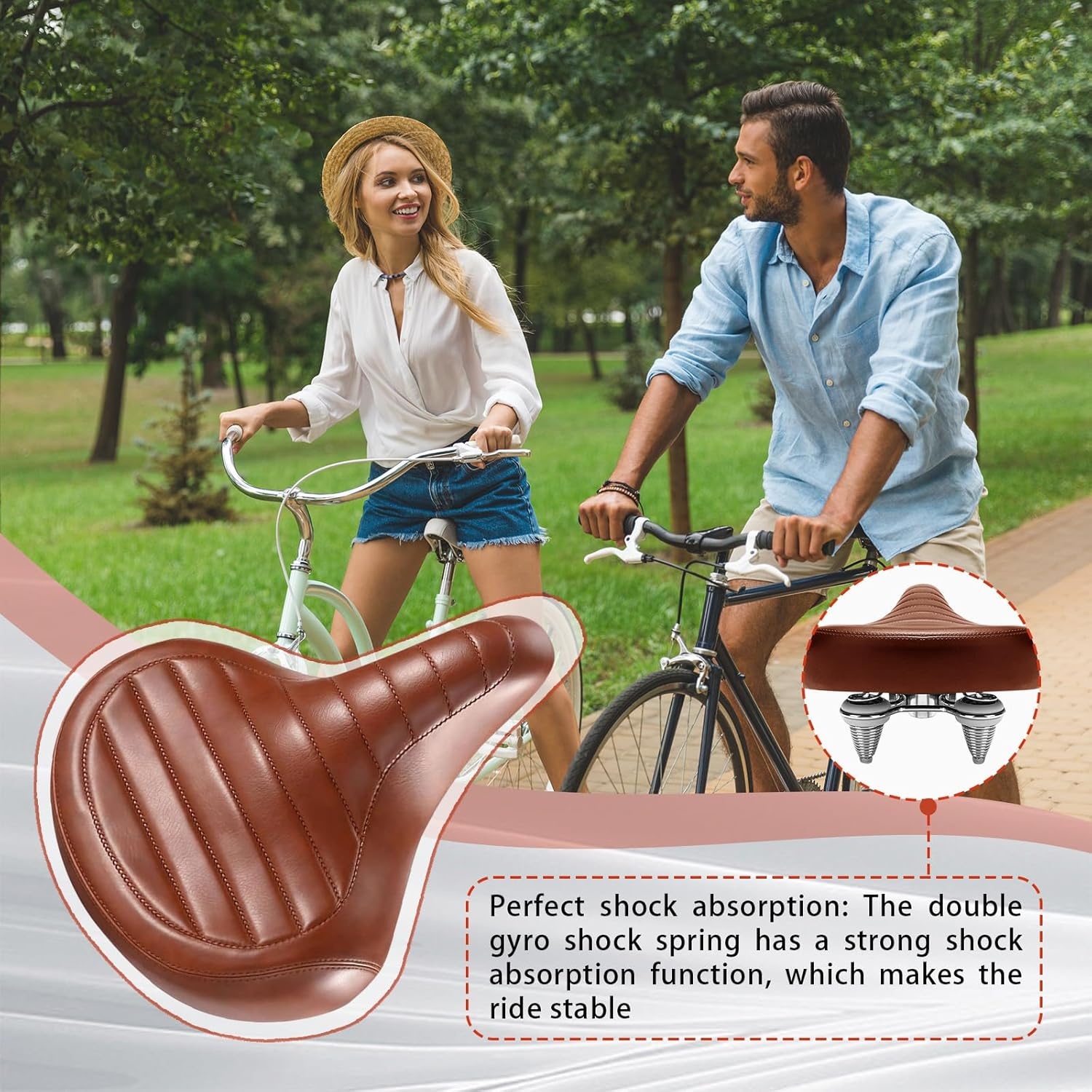 Fietszadel Bruin Ergonomisch Gewatteerd Waterdicht Schokabsorberend PU-leer voor Heren Dames, Stadsfiets, MTB, Hometrainer, E-bike 26x27x15cm