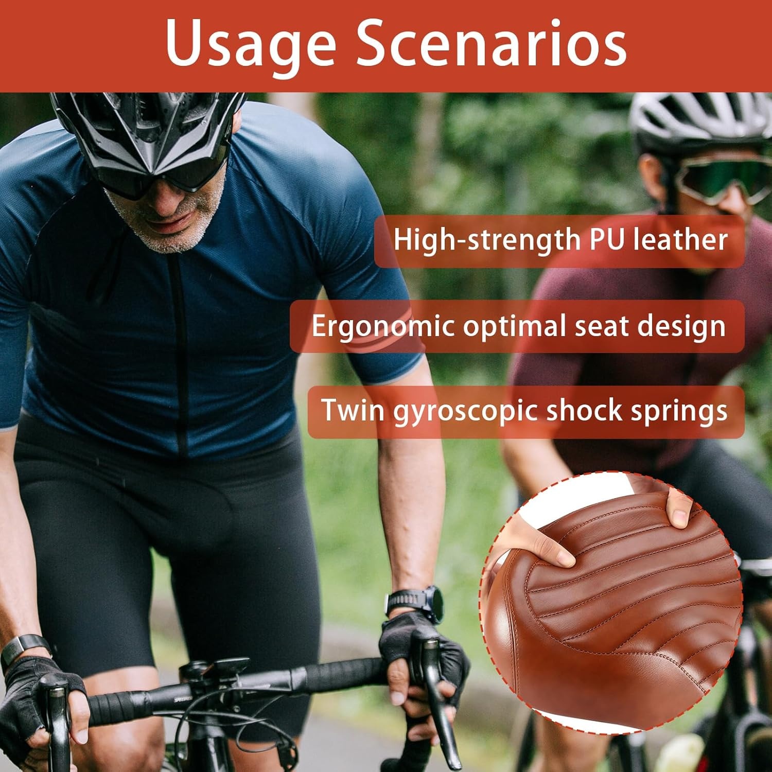 Fietszadel Bruin Ergonomisch Gewatteerd Waterdicht Schokabsorberend PU-leer voor Heren Dames, Stadsfiets, MTB, Hometrainer, E-bike 26x27x15cm