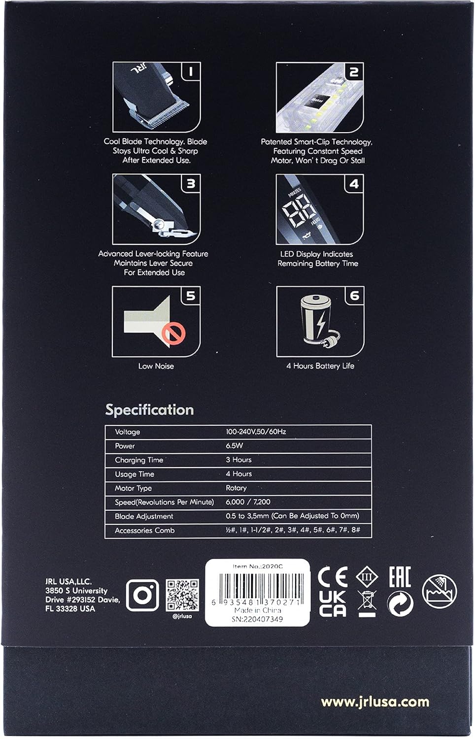 Amazon Series JRL Fresh Fade 2020C Tondeuse - Professionele tondeuse met Cool Blade Technologie voor het verzorgen van mannen - Oplaadbare tondeuse met LCD-scherm en corrosiebestendig (zilver)