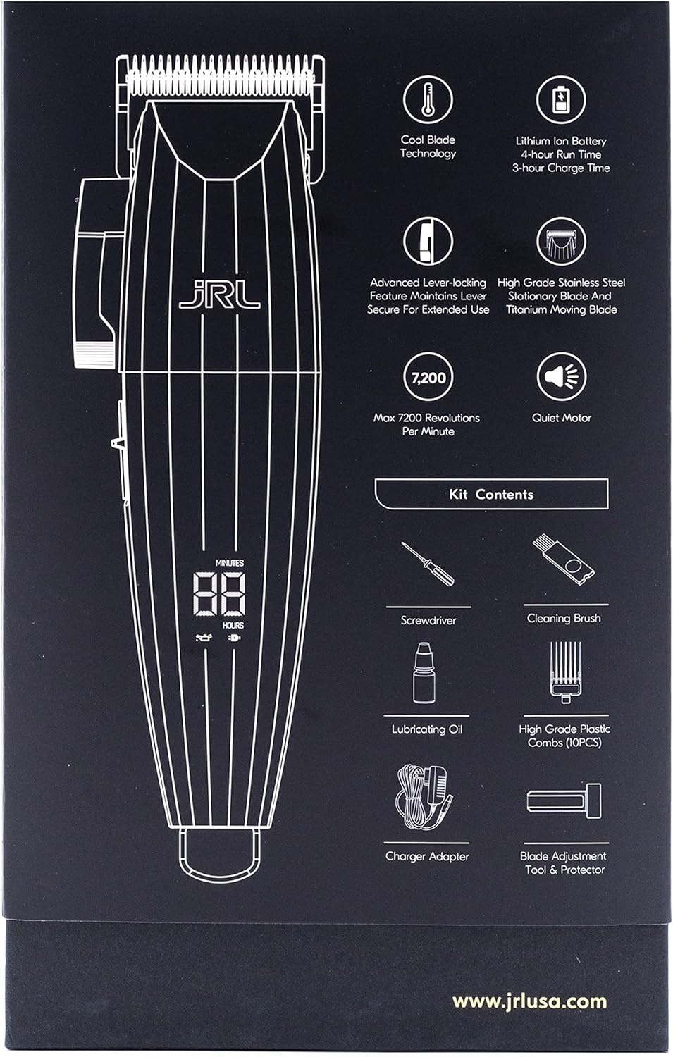 Amazon Series JRL Fresh Fade 2020C Tondeuse - Professionele tondeuse met Cool Blade Technologie voor het verzorgen van mannen - Oplaadbare tondeuse met LCD-scherm en corrosiebestendig (zilver)
