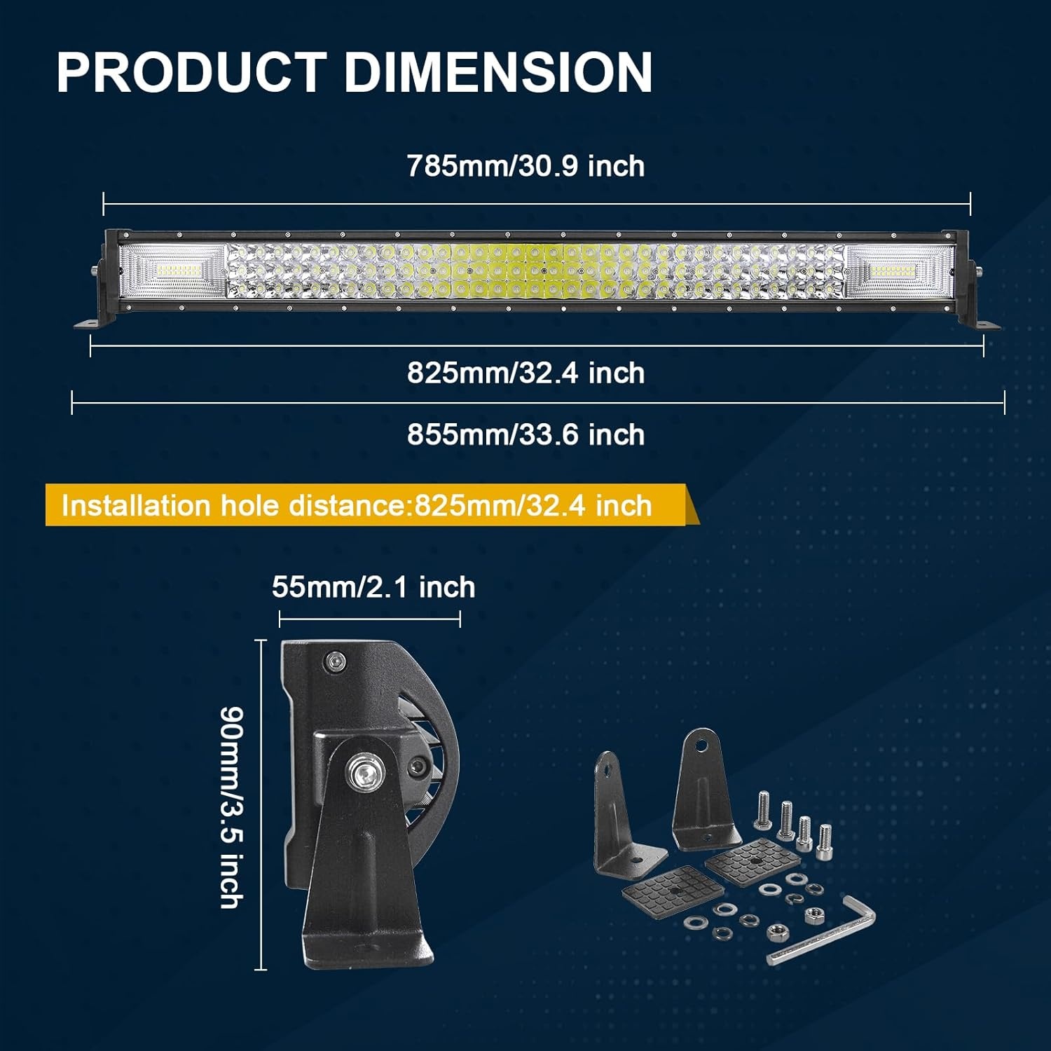 Rechte Dunne LED Lightbar 81 cm (32 inch) 405W Flood Spot Combo Beam Waterdicht IP67 met 12V Kabelset