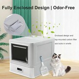 Marchul Gesloten Kattenbak van Roestvrij Staal - Met Deksel & Lade, XL Formaat, Anti-Lek Baffles, Schep & Mat, Geurvrij