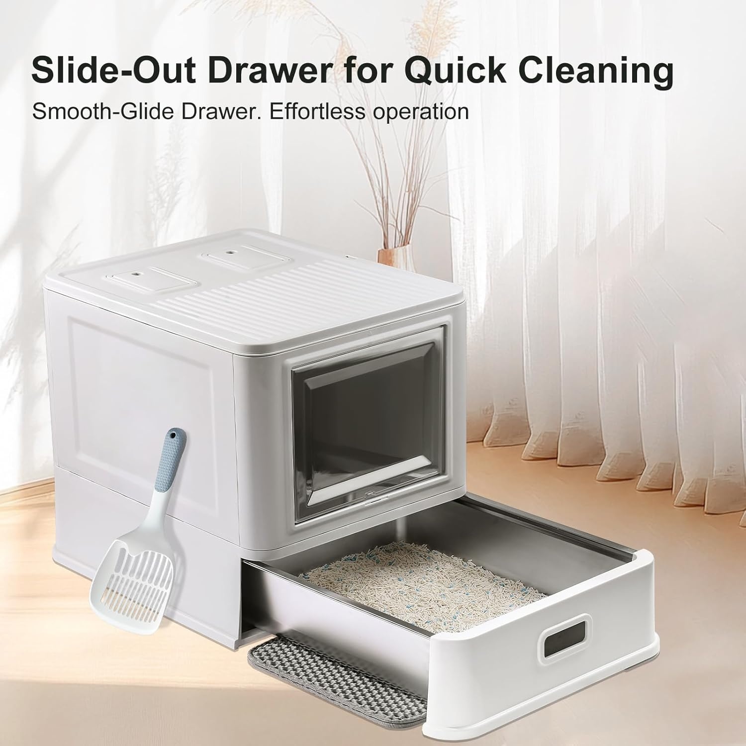 Marchul Gesloten Kattenbak van Roestvrij Staal - Met Deksel & Lade, XL Formaat, Anti-Lek Baffles, Schep & Mat, Geurvrij