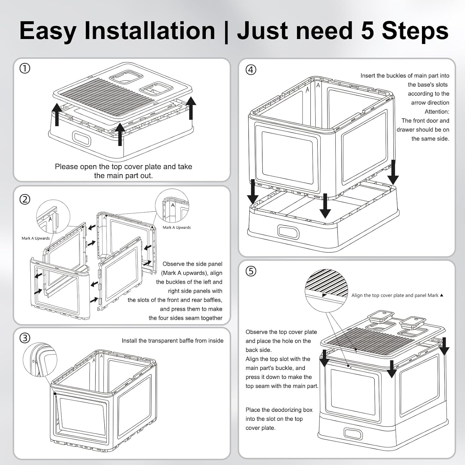 Marchul Gesloten Kattenbak van Roestvrij Staal - Met Deksel & Lade, XL Formaat, Anti-Lek Baffles, Schep & Mat, Geurvrij