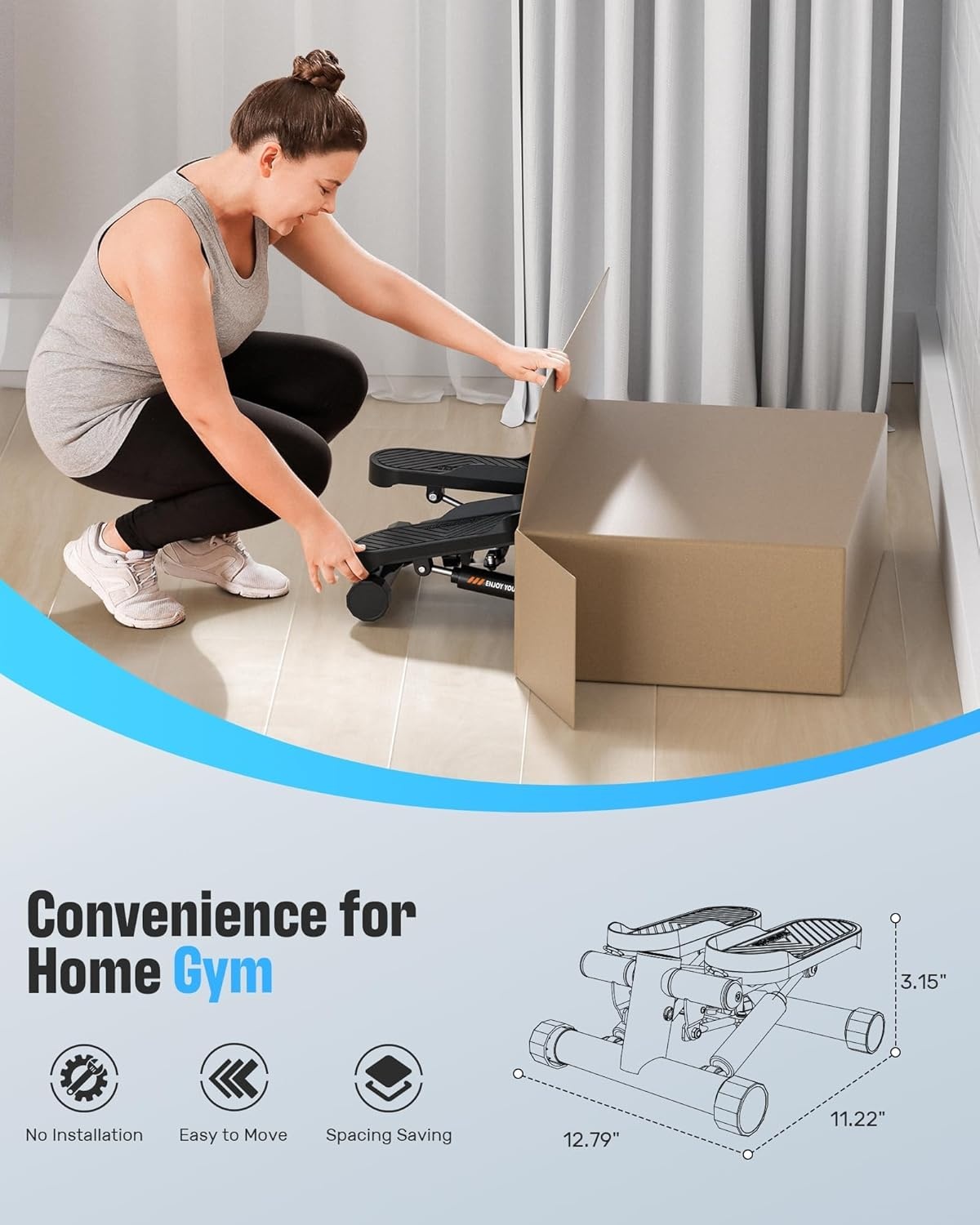 Mini Twist Stepper met weerstandsbanden, 150 kg draagvermogen voor thuisfitness