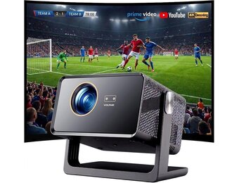 WOLFANG 4K Smart Beamer【Netflix Official & Autofocus/Keystone】28000 Lumen, WiFi 6 Draagbare Beamer met 5.2G Bluetooth, Home Theater Projector met 180° Verstelbare standaard voor 300" Schermen