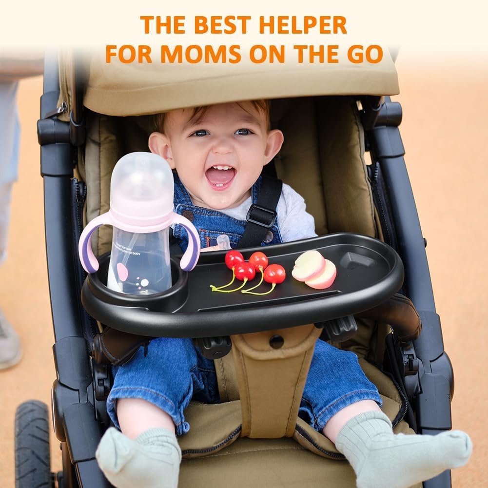 OSDUE Kinderwagen Snack Tray, 3 in 1 Kinderwagen Bekerhouder Voedsel Lade Kinderwagen Verwijderbare Herbruikbare Opslag Houder Plank Beugel met Verstelbare Gesp haken