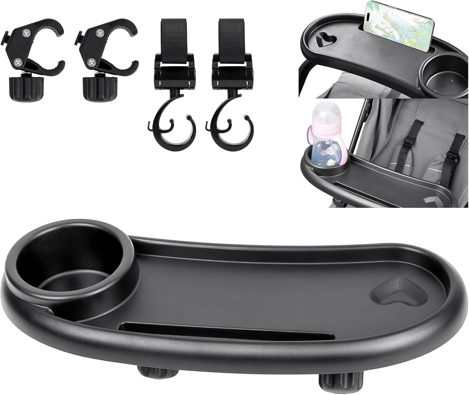 OSDUE Kinderwagen Snack Tray, 3 in 1 Kinderwagen Bekerhouder Voedsel Lade Kinderwagen Verwijderbare Herbruikbare Opslag Houder Plank Beugel met Verstelbare Gesp haken