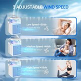 Mobiele Airco 4-in-1 met App Controle, Draagbaar, USB-oplaadbaar, Wit/Blauw, incl. 6 IJsboxen