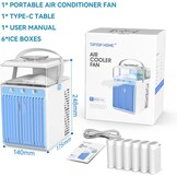 Mobiele Airco 4-in-1 met App Controle, Draagbaar, USB-oplaadbaar, Wit/Blauw, incl. 6 IJsboxen