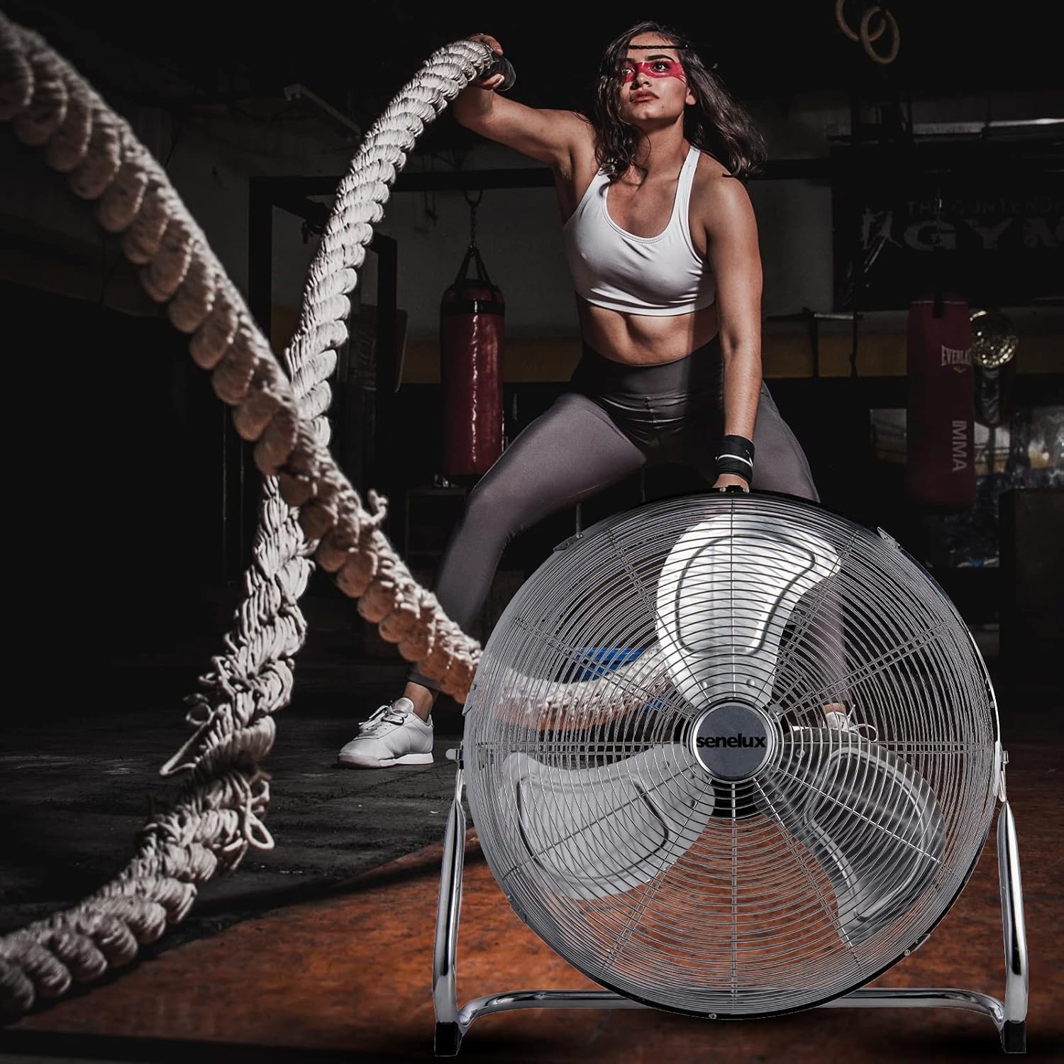 Vloerventilator chroom 50 cm met 3 snelheden en kantelfunctie, draagbaar elektrisch voor gym & kantoor