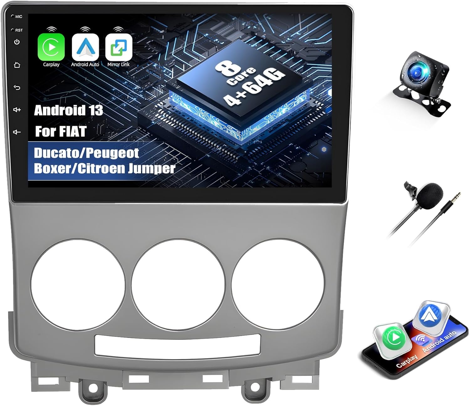 Autoradio Android 13 8 Core 9 inch voor Mazda 5 (2007-2010) met Carplay, Android Auto, Bluetooth 5.0, GPS, DSP, FM/RDS, Dubbele DIN Touchscreen & Acht