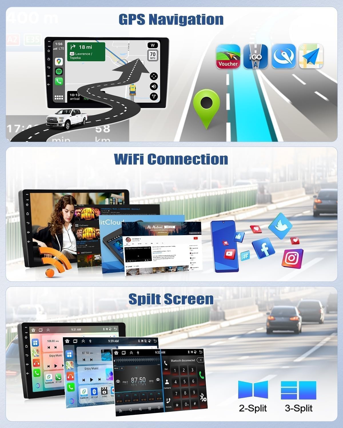 Autoradio Android 13 8 Core 9 inch voor Mazda 5 (2007-2010) met Carplay, Android Auto, Bluetooth 5.0, GPS, DSP, FM/RDS, Dubbele DIN Touchscreen & Acht