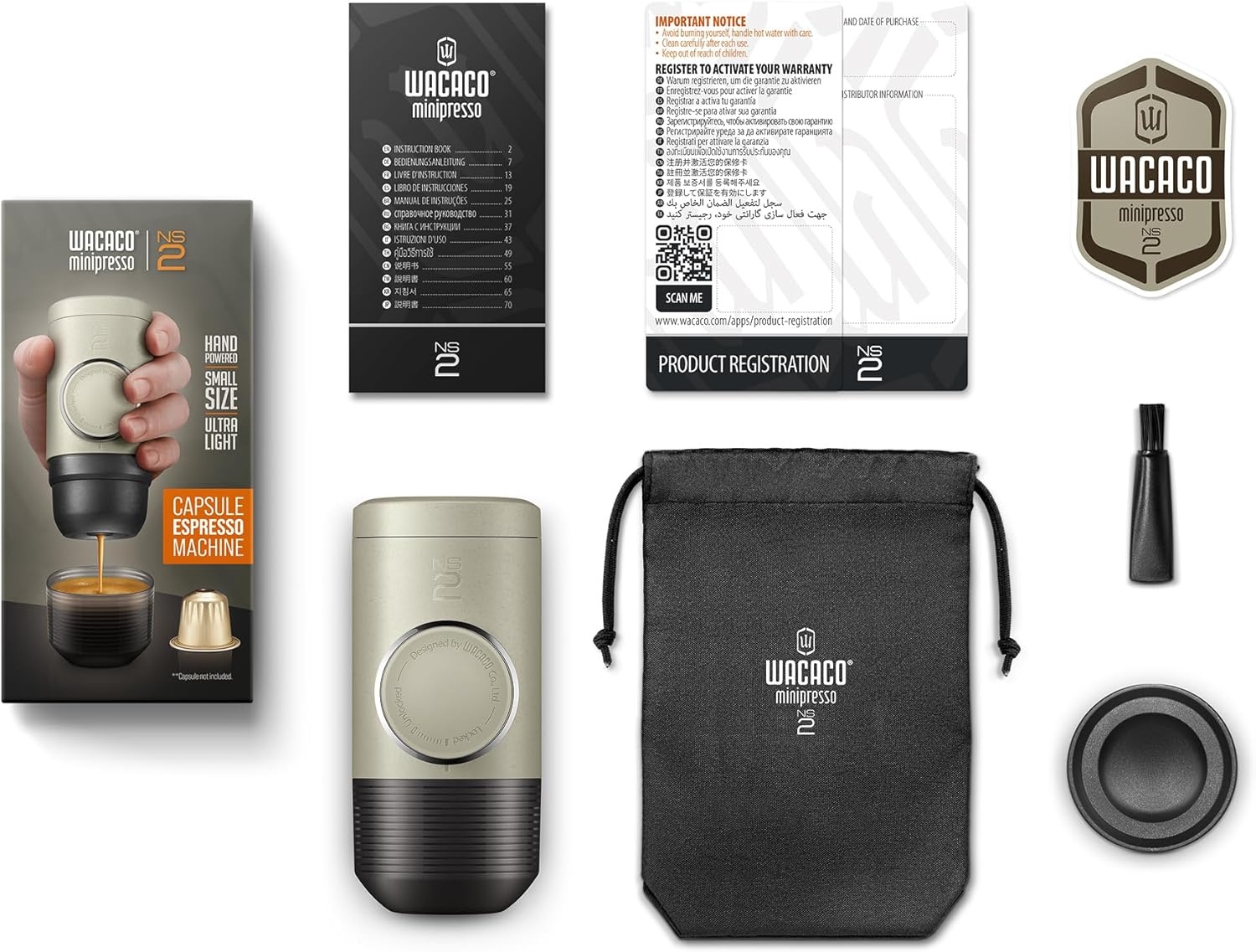 Draagbare espressomachine handmatig, compatibel met Nespresso NS capsules, 18 bar, compact, lichtgewicht, NS2