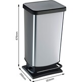 Rotho Paso Vuilnisbak 40l met pedaal en deksel, Kunststof (PP) BPA-vrij, witmetaalkleurig, 40l (35.3 x 29.5 x 67.6 cm)
