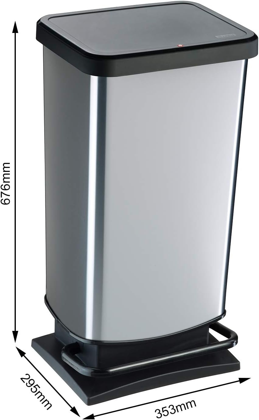 Rotho Paso Vuilnisbak 40l met pedaal en deksel, Kunststof (PP) BPA-vrij, witmetaalkleurig, 40l (35.3 x 29.5 x 67.6 cm)