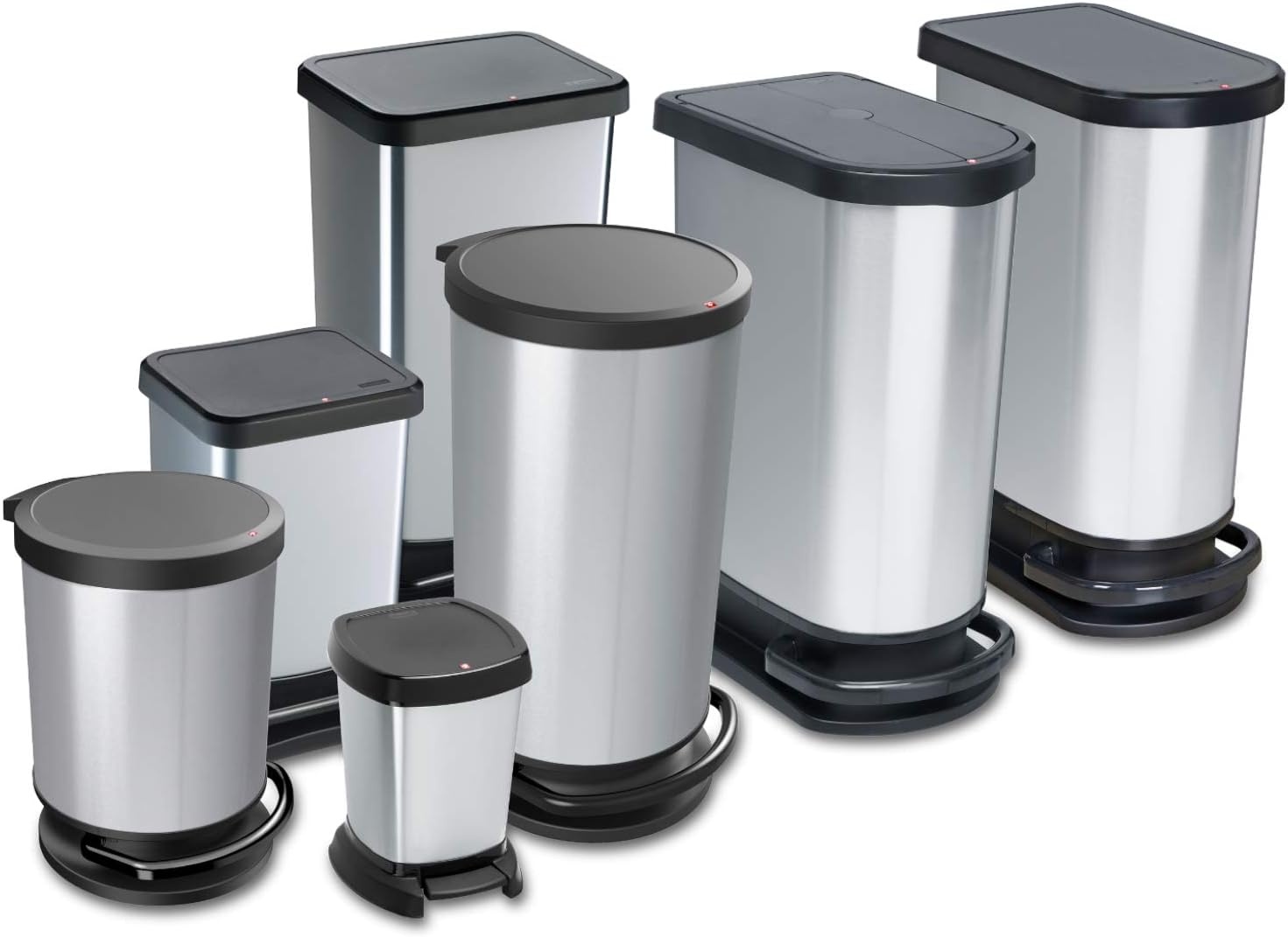 Rotho Paso Vuilnisbak 40l met pedaal en deksel, Kunststof (PP) BPA-vrij, witmetaalkleurig, 40l (35.3 x 29.5 x 67.6 cm)
