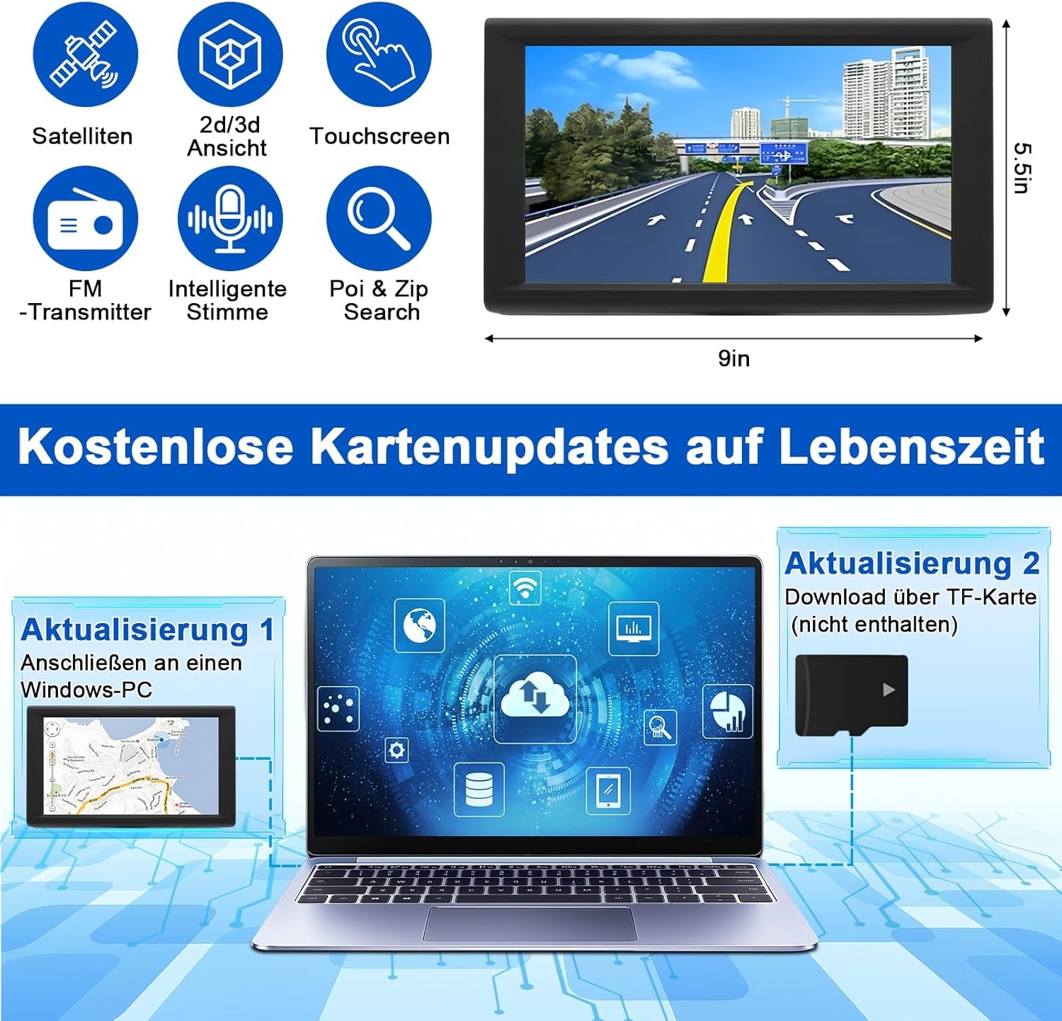 9 inch Navigatiesysteem voor Auto, Vrachtwagen en Camper met Realtime Verkeersinfo
