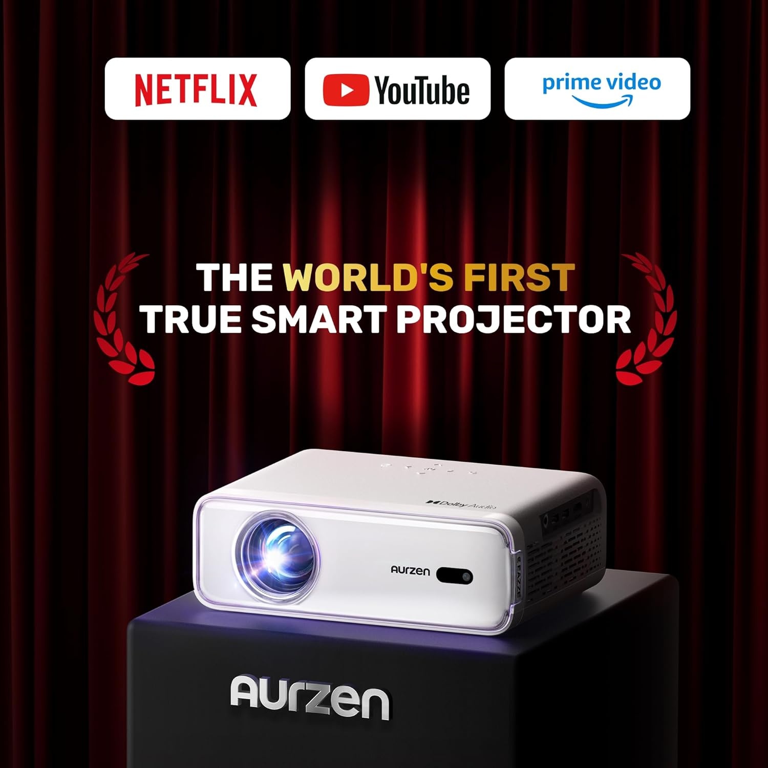 AURZEN Eazze Videoprojector, 4K, officieel, NetfIix, DoIby, Auto Focus/Keystone, HDR10, mini-beamer, wifi, bluetooth, draagbaar, Full HD 1080p, videoprojector