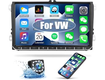 1G + 32G CAMECHO Android 13 GPS autoradio voor VW, Golf 5, Polo, Skoda, met Bluetooth navigatie, 9 inch scherm, 2 DIN-radio, met spiegellink, FM/RDS, wifi, SWC en USB