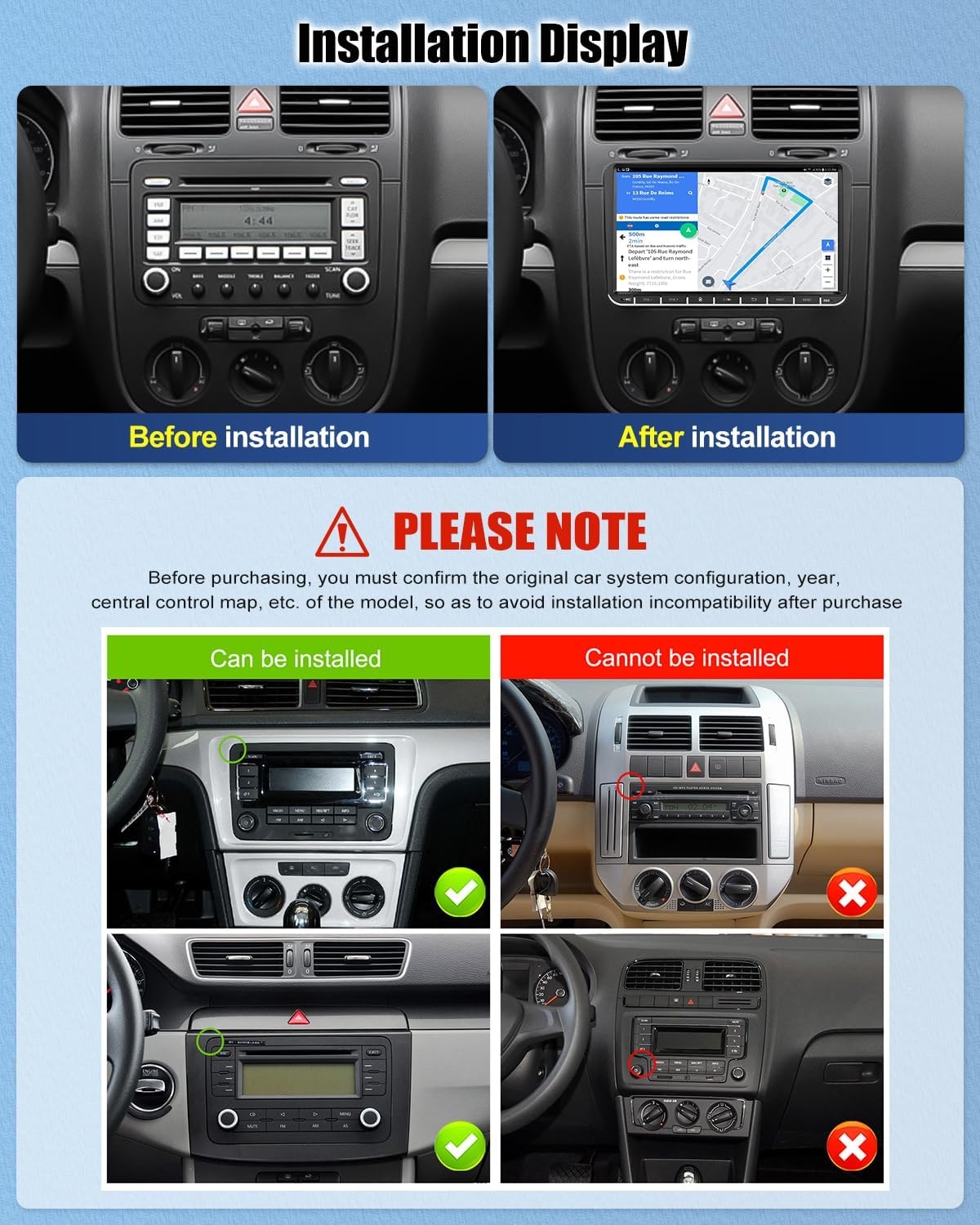 1G + 32G CAMECHO Android 13 GPS autoradio voor VW, Golf 5, Polo, Skoda, met Bluetooth navigatie, 9 inch scherm, 2 DIN-radio, met spiegellink, FM/RDS, wifi, SWC en USB