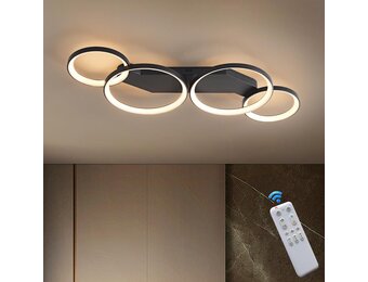 Moderne LED Plafondlamp Zwart 45W Dimmbaar met Afstandsbediening - 4 Ringen, 80cm