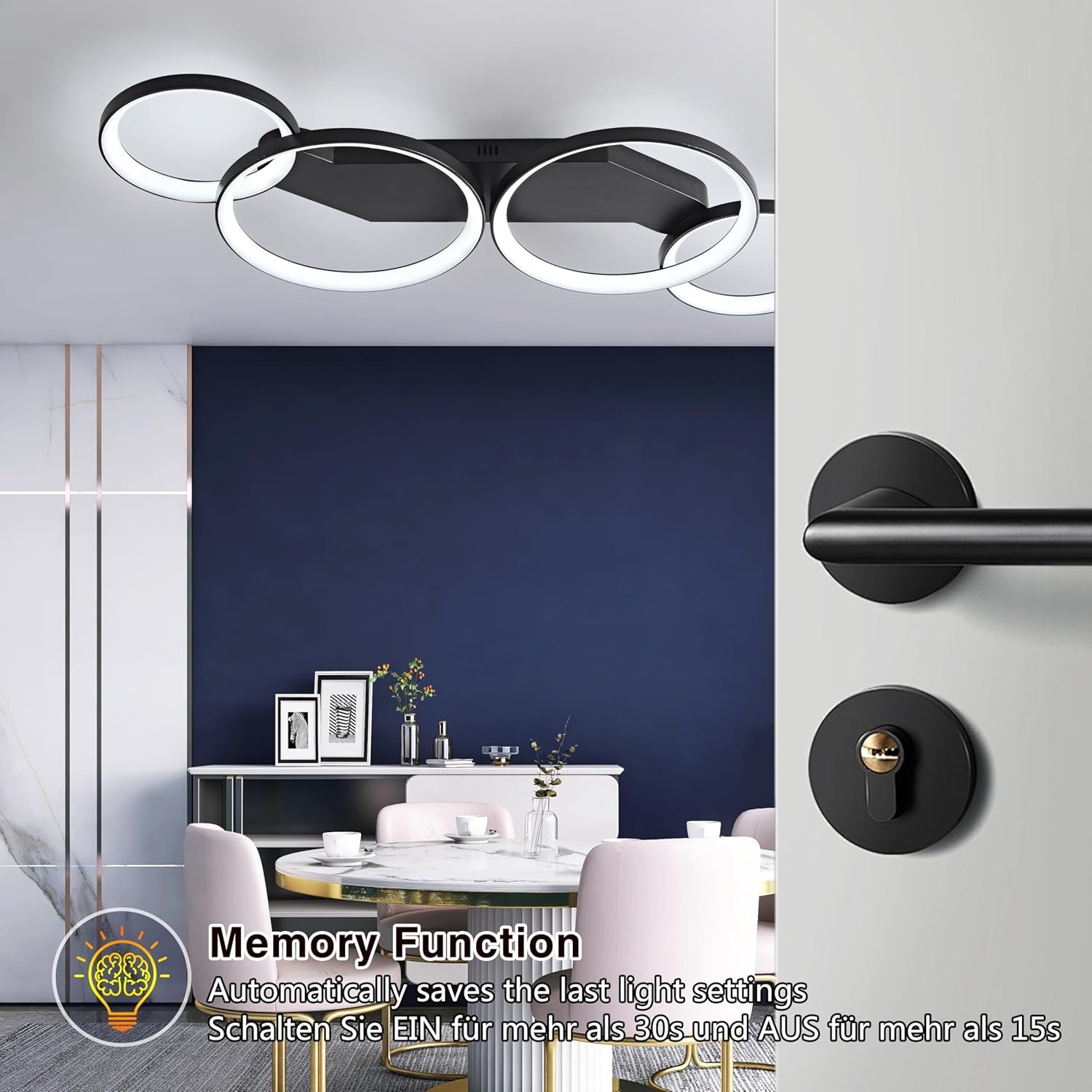 Moderne LED Plafondlamp Zwart 45W Dimmbaar met Afstandsbediening - 4 Ringen, 80cm