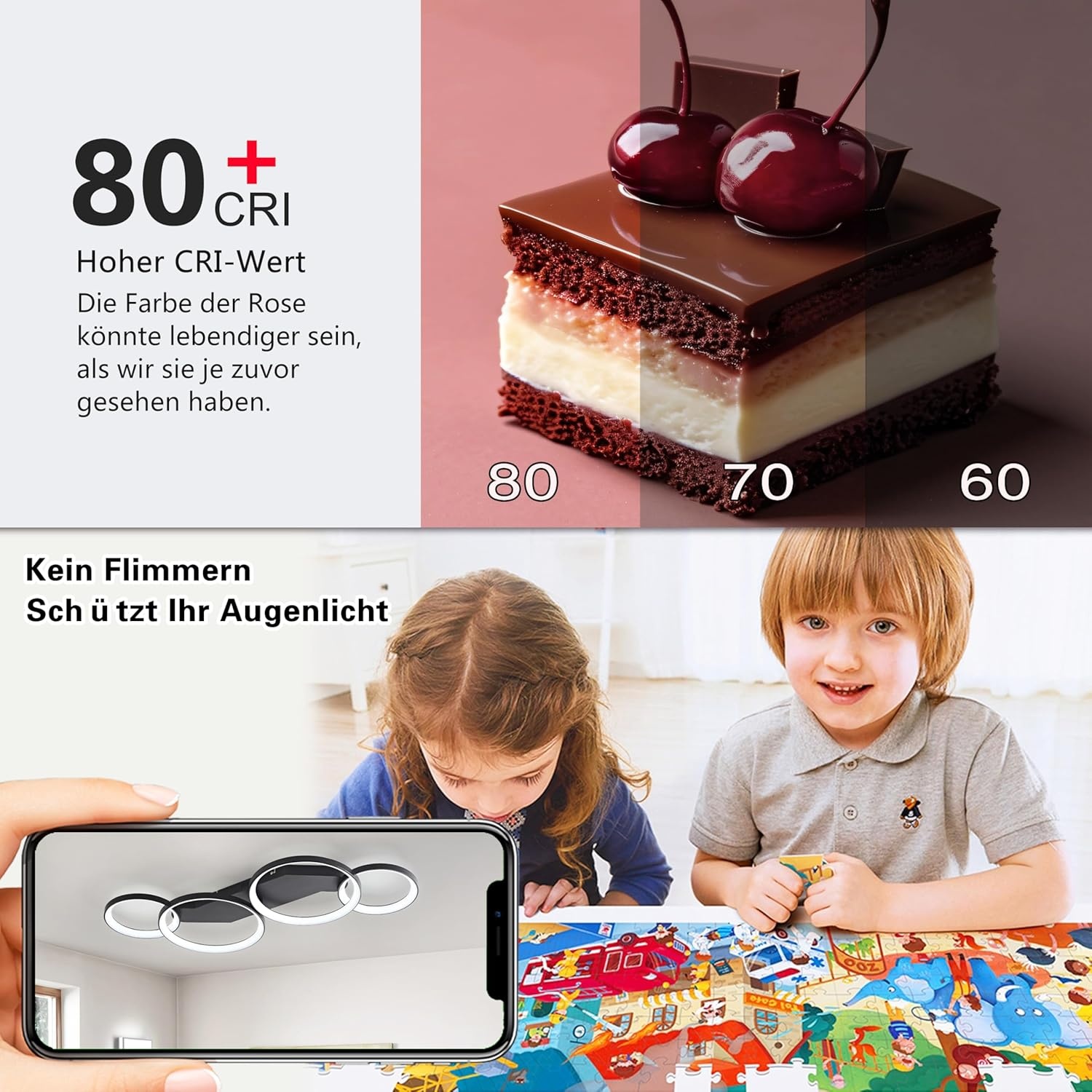 Moderne LED Plafondlamp Zwart 45W Dimmbaar met Afstandsbediening - 4 Ringen, 80cm