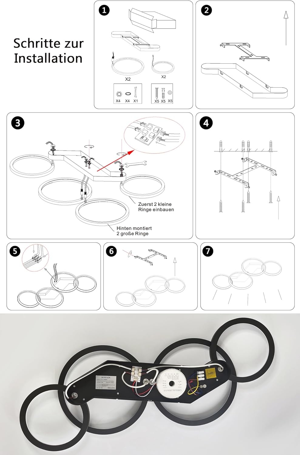 Moderne LED Plafondlamp Zwart 45W Dimmbaar met Afstandsbediening - 4 Ringen, 80cm