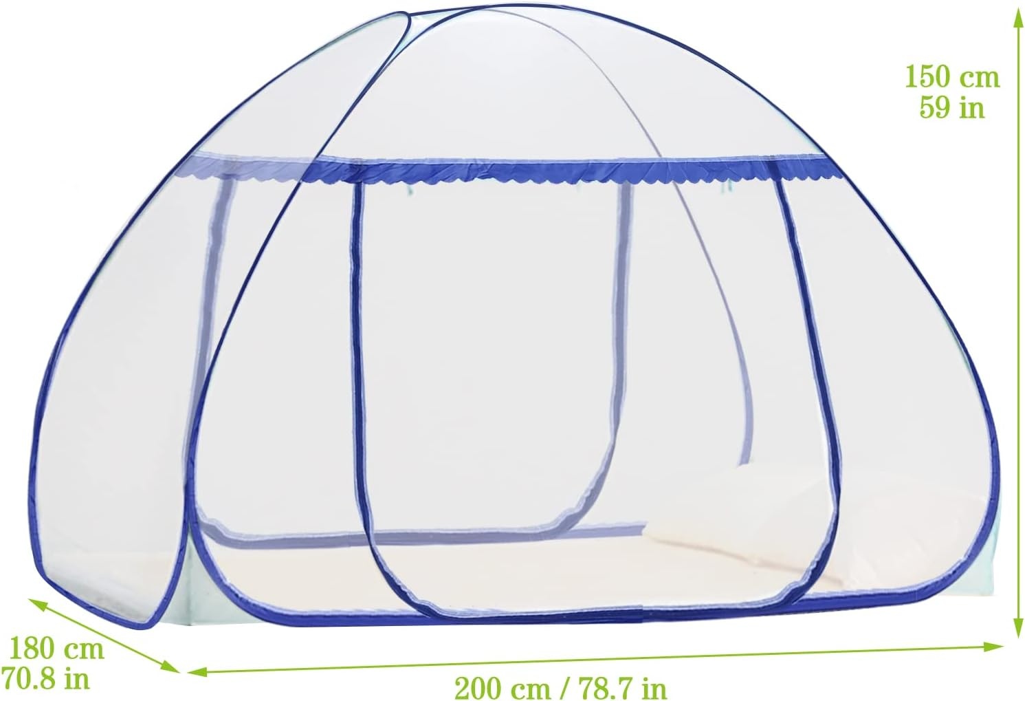 LIHAO Klamboe, pop-up muggentent, opvouwbaar, fijnmazig muggennet, reis-muggennet, tweepersoonsbed (200 x 180 cm)