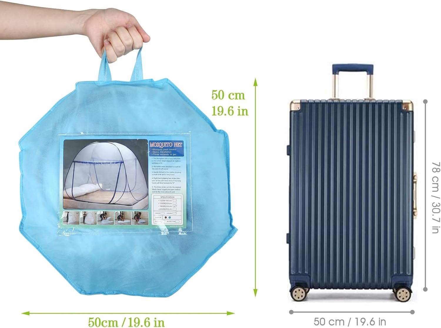 LIHAO Klamboe, pop-up muggentent, opvouwbaar, fijnmazig muggennet, reis-muggennet, tweepersoonsbed (200 x 180 cm)