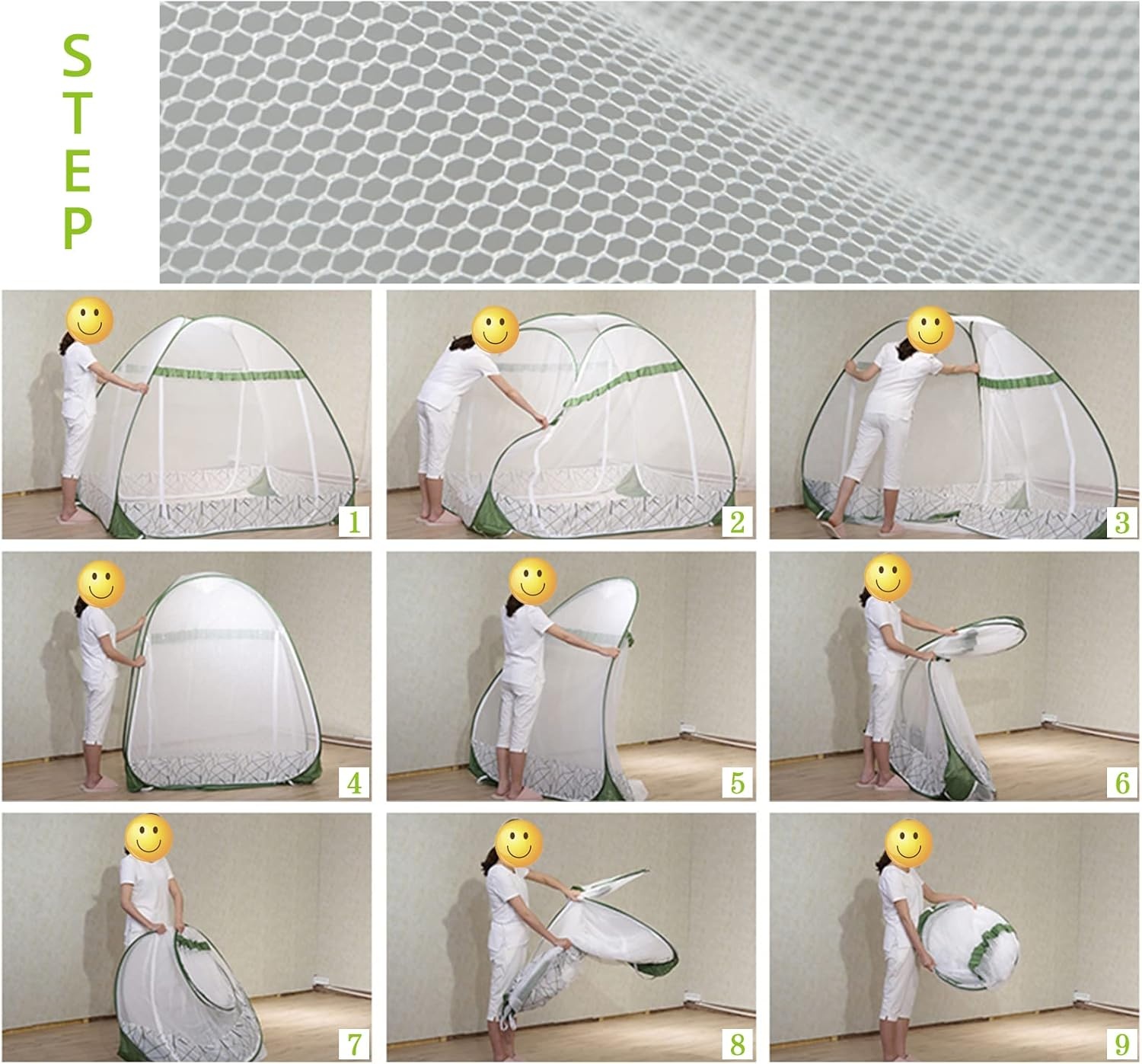 LIHAO Klamboe, pop-up muggentent, opvouwbaar, fijnmazig muggennet, reis-muggennet, tweepersoonsbed (200 x 180 cm)