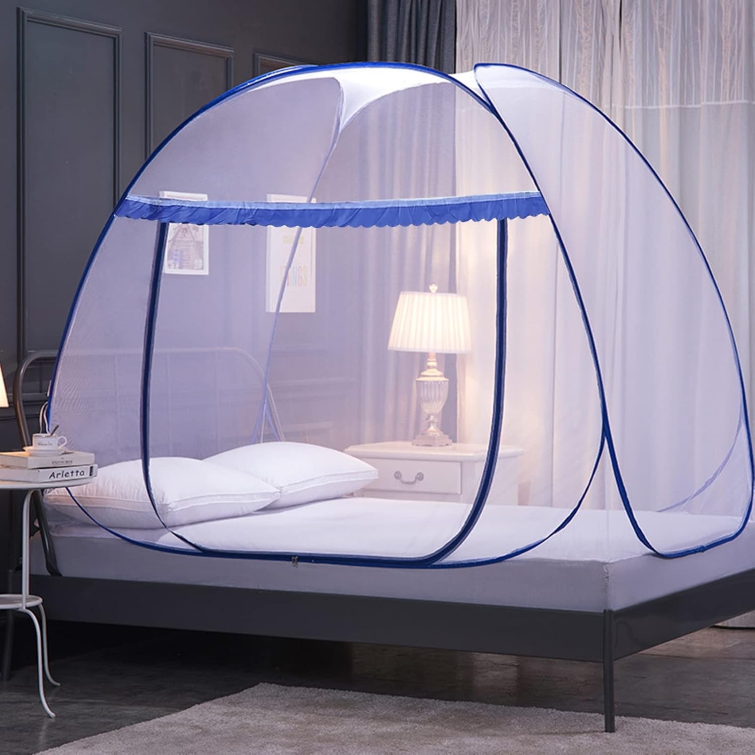 LIHAO Klamboe, pop-up muggentent, opvouwbaar, fijnmazig muggennet, reis-muggennet, tweepersoonsbed (200 x 180 cm)