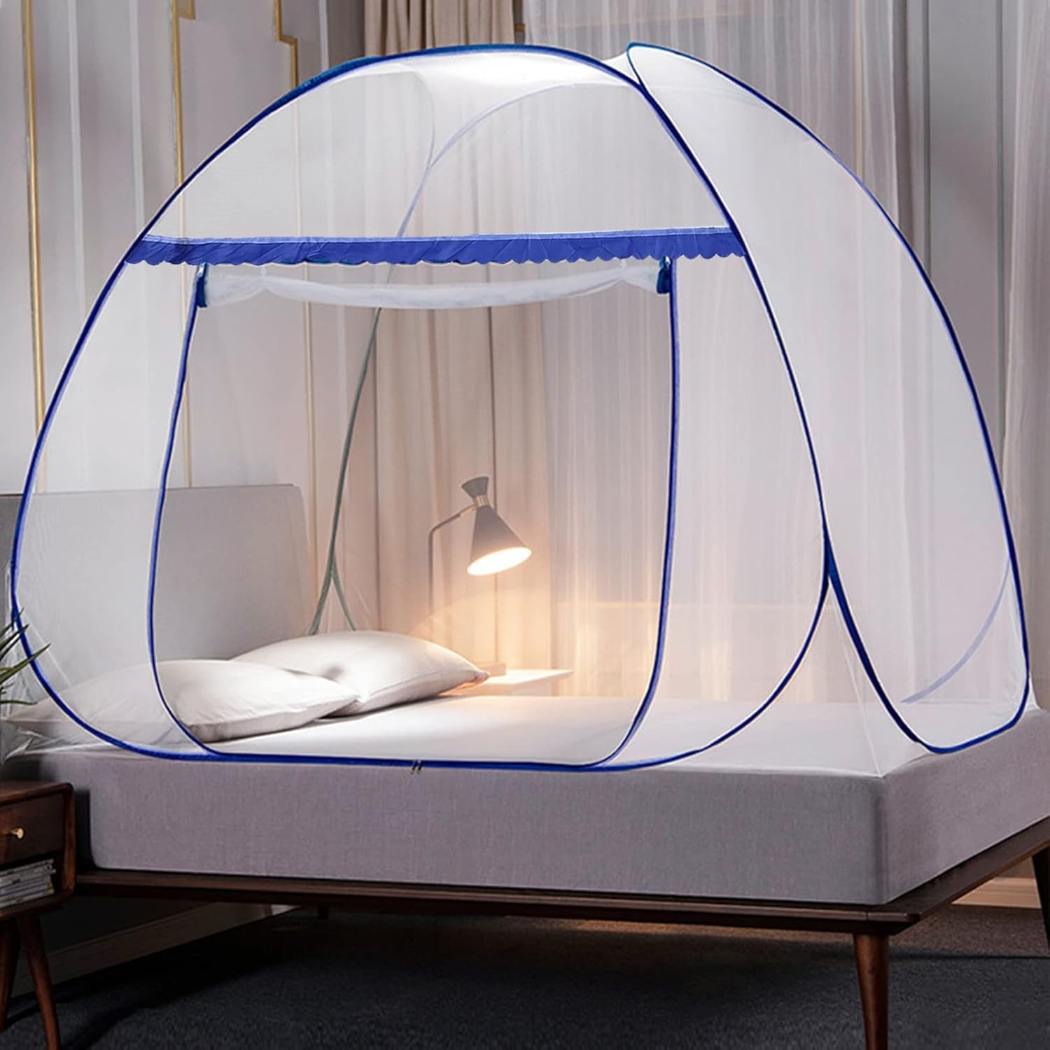 LIHAO Klamboe, pop-up muggentent, opvouwbaar, fijnmazig muggennet, reis-muggennet, tweepersoonsbed (200 x 180 cm)