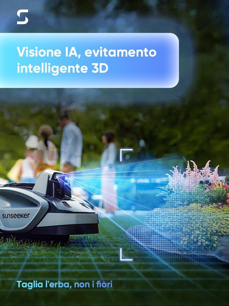 Sunseeker V3 Vision AI Robotmaaier, zonder begrenzingskabel, 600 m², dubbel oog, 42% helling, app-bediening, grasmaaier met één klik maaien