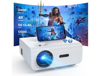 HOPVISION Mini Beamer WiFi Bluetooth Full HD 1080P, 4K Home Cinema Ondersteund Met Zoomfunctie, 300'' Display Buiten Compatibel Met Smartphone/HDMI/USB/Laptop/Fire Stick/PS5