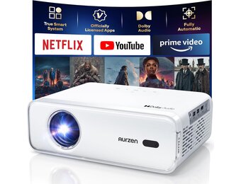 AURZEN Eazze Videoprojector, 4K, officieel, NetfIix, DoIby, Auto Focus/Keystone, HDR10, mini-beamer, wifi, bluetooth, draagbaar, Full HD 1080p, videoprojector