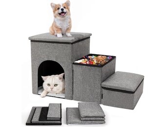 FURRYPAWS Hondentrap voor bed, bank, trappen en oprit, multifunctionele hondentrap met opbergdozen, huisdierbed en huis voor kleine honden en kittens, ideaal voor gebruik binnenshuis
